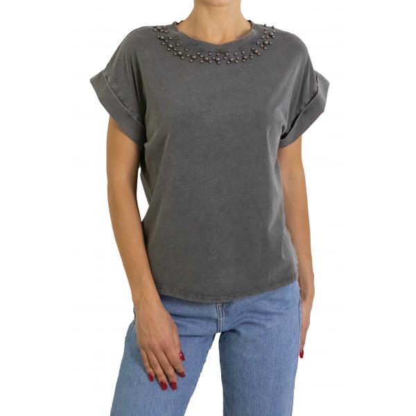 Maglia girocollo con perle in argento 